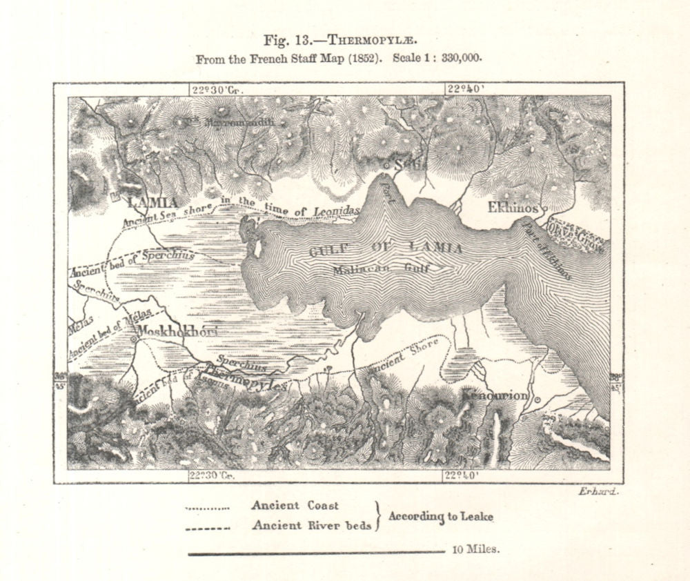 Malian Gulf. Thermopylae from the French Staff Map. Greece. Sketch map 1885